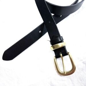 Black Leather Belt Solid Brass Buckle Made in Italy Men Women Unisex